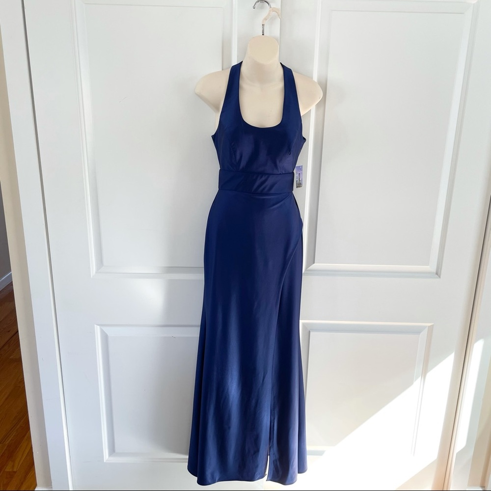Navy blue mermaid, body con style keyhole, formal dress open back